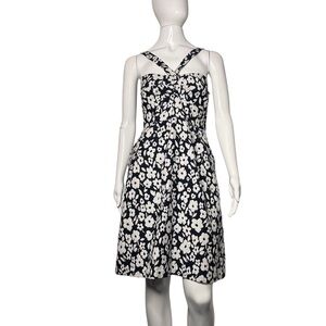 Tibi Navy/White Floral Cotton Jacquard Halter Dress Size 6